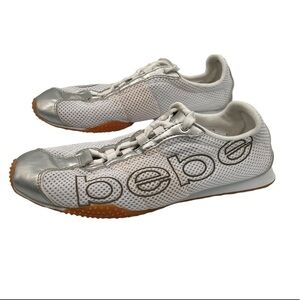 bebe White Silver Cap Toe Sneakers Size 8 Women's